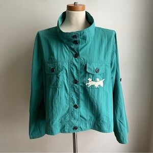 Vintage Croft & Barrow Women's Nylon Jacket Turquoise Dog Appliques High Neck XL